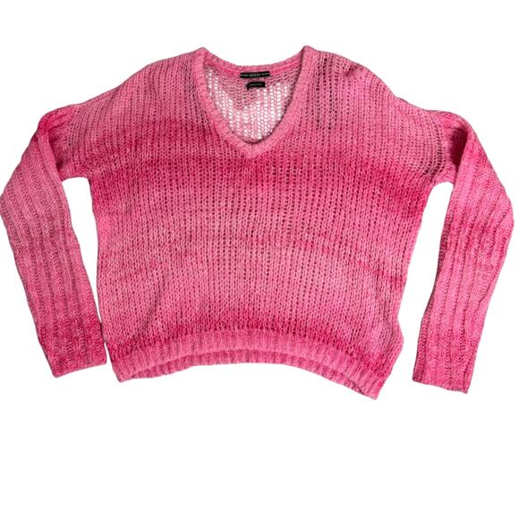 Guess Ariane V-Neck Loose Knit Metallic Pink Ombre Sweater - Size Medium - Picture 2 of 10